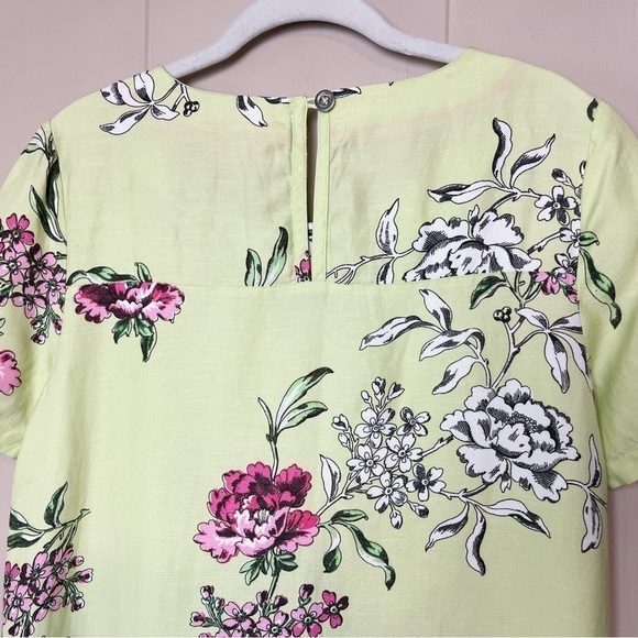 Joules Linen Blend Shift Dress 6 lime green pink floral short sleeves pockets - Picture 6 of 12